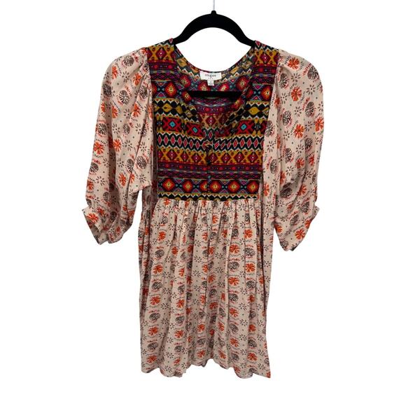 Umgee‎ Western Babydoll Tunic Dress Small Multicolor Cotton Blend Boho Hippie - Picture 1 of 8